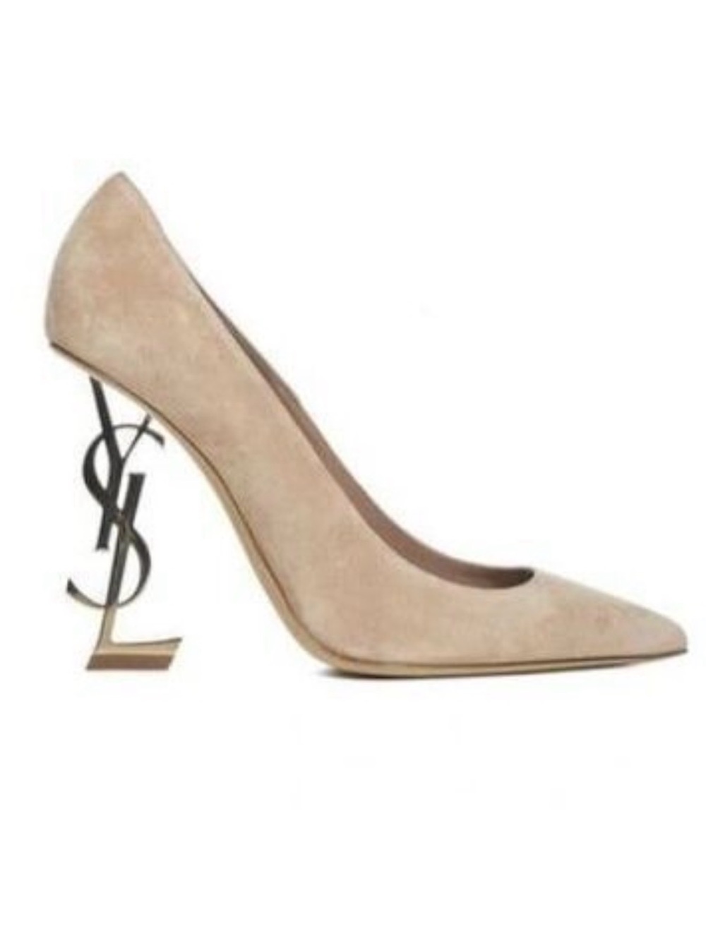 Yves Saint Laurent Beige Suede Opyum Logo Heel Pump